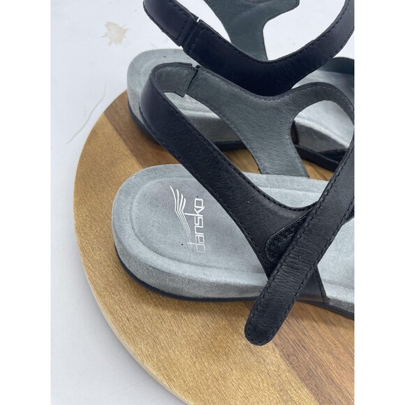 Dansko Blythe Sandals Womens 6.5 Black Leather Slingback Wedge Comfort - Picture 4 of 10